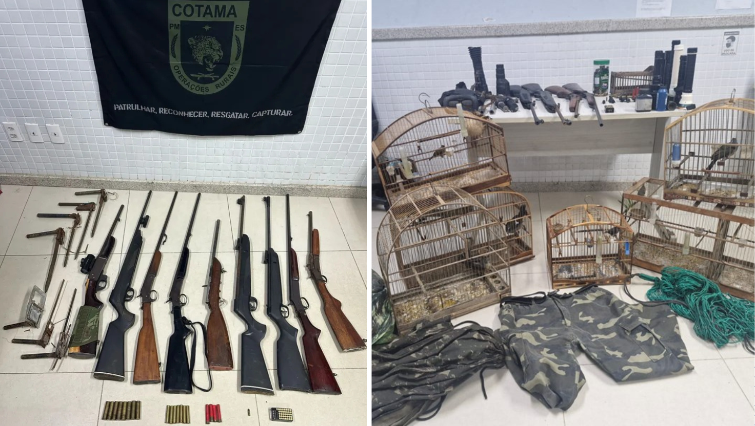 Armas de fogo e equipamentos de caça apreendidos pelo BPMA em Santa Leopoldina
